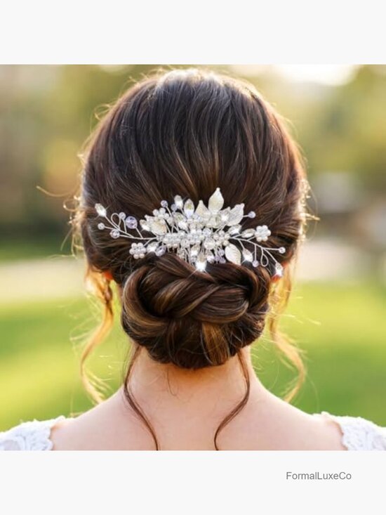 Crystal Leaf Hair Comb Bridal Pearl Headpiece Wedding Updo Accessory